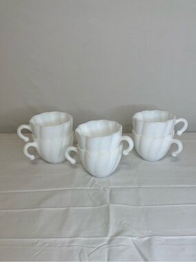 Vintage HAZEL ATLAS Alpine White Milk Glass Punch Cups